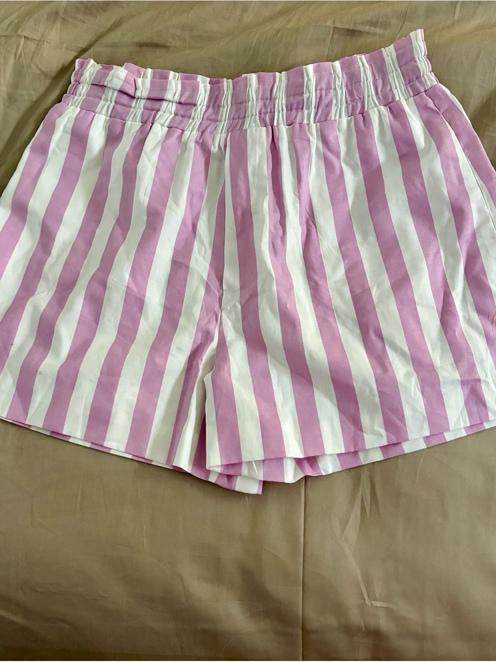 Striped Lilac & White Shorts with Elastic Waist